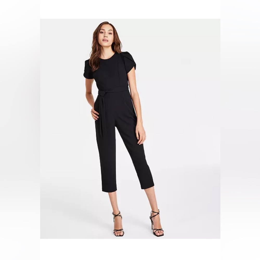 Calvin Klein Black Jumpsuit with Cap Sleeves and Tapered Legs